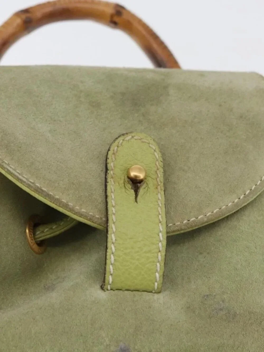 GUCCI Bamboo Backpack Suede Green Gold 003 2058 0030 Auth AMZ374